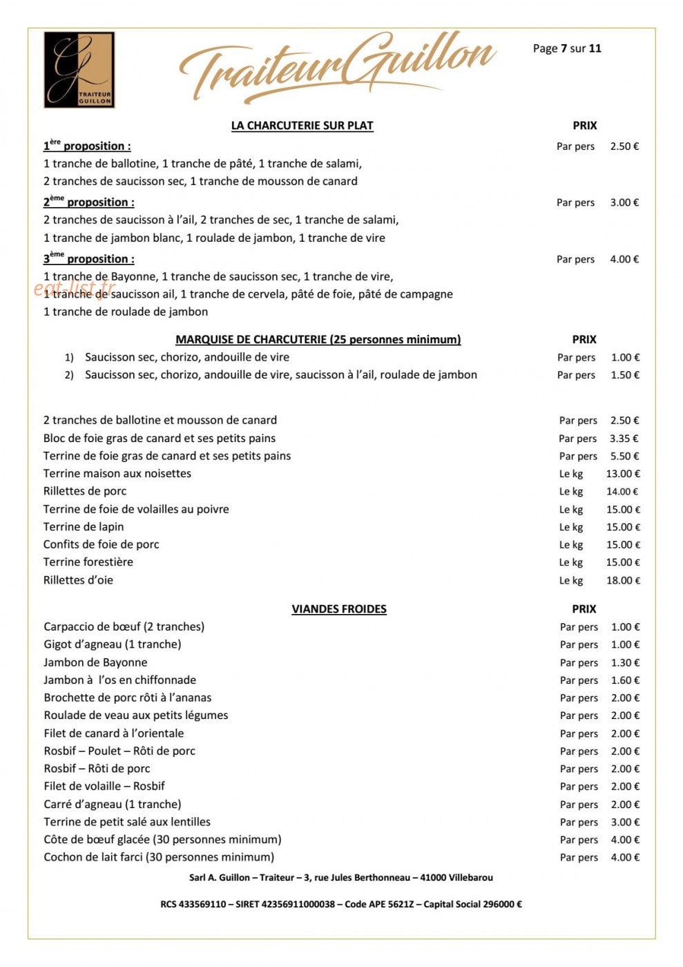 Traiteur Guillon — carte page 7