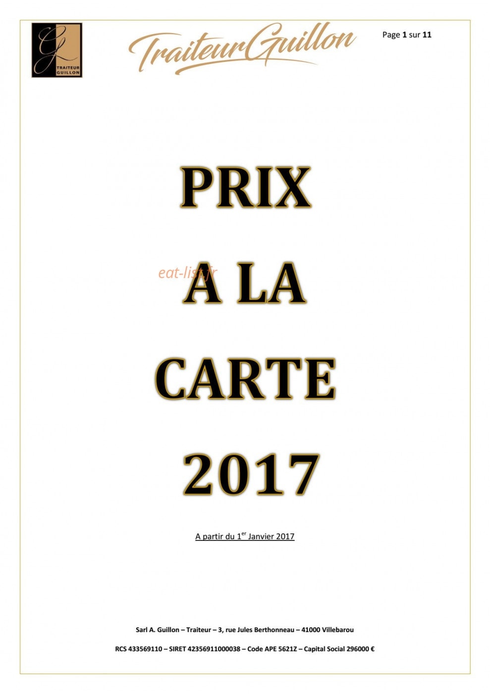 Traiteur Guillon — carte page 1