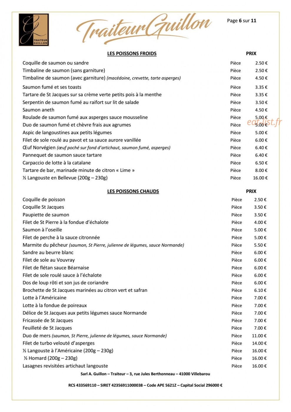 Traiteur Guillon — carte page 6