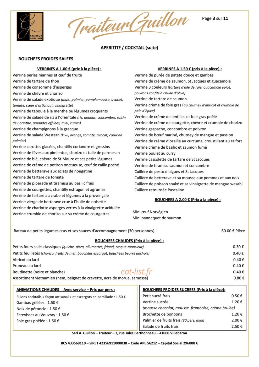 Traiteur Guillon — carte page 3