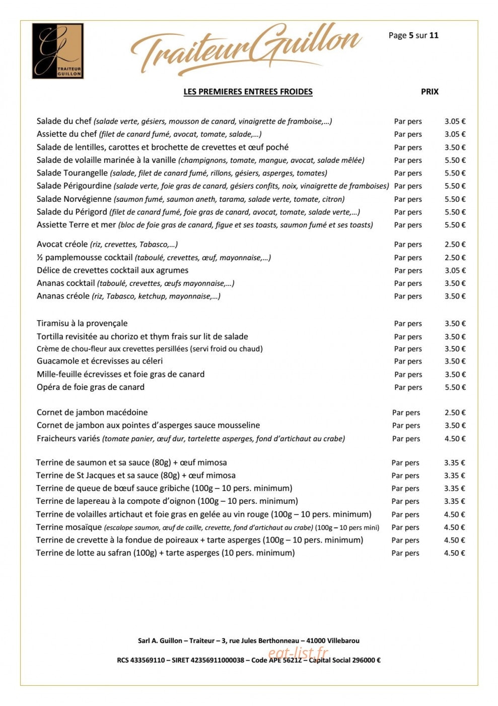 Traiteur Guillon — carte page 5