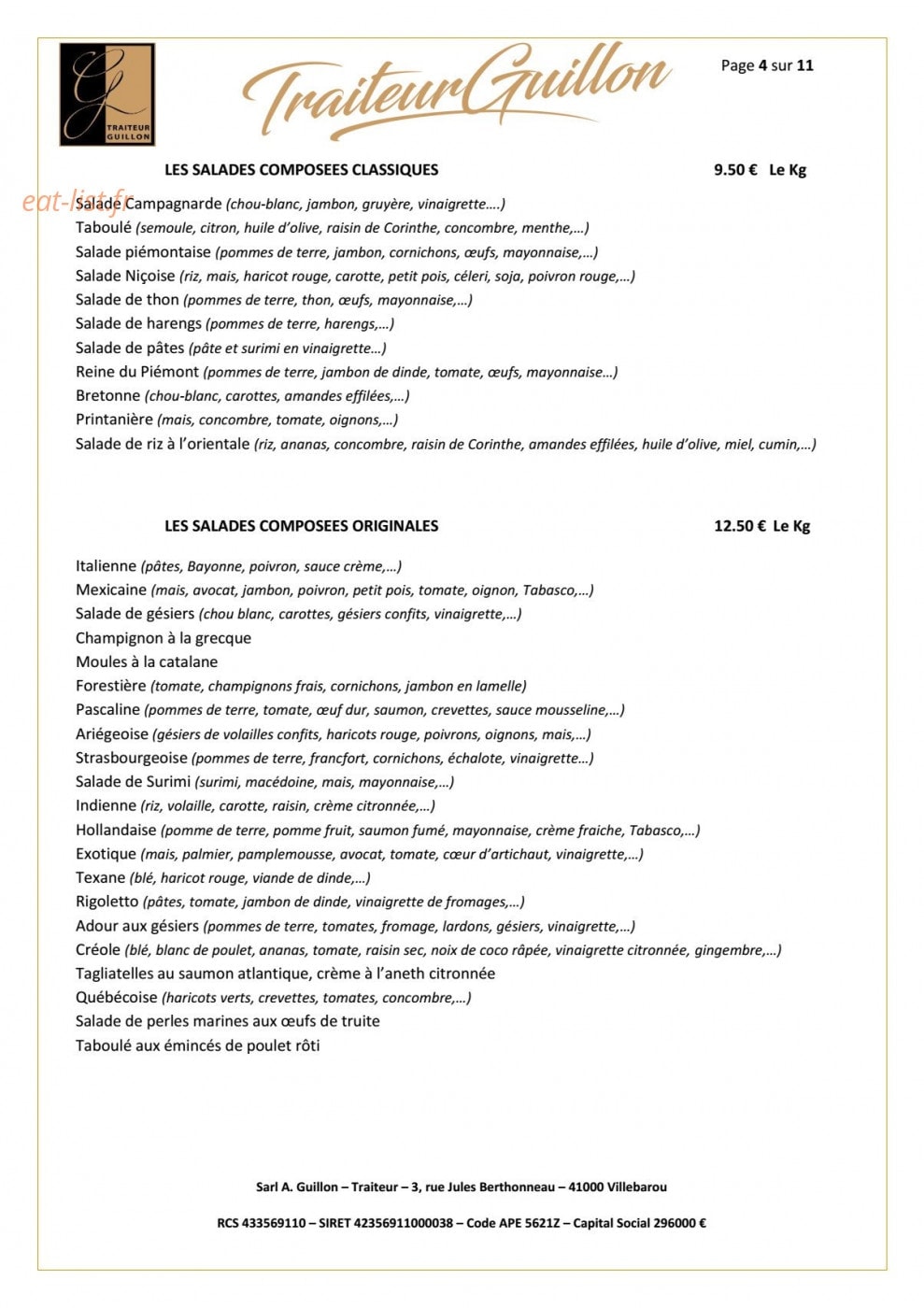 Traiteur Guillon — carte page 4
