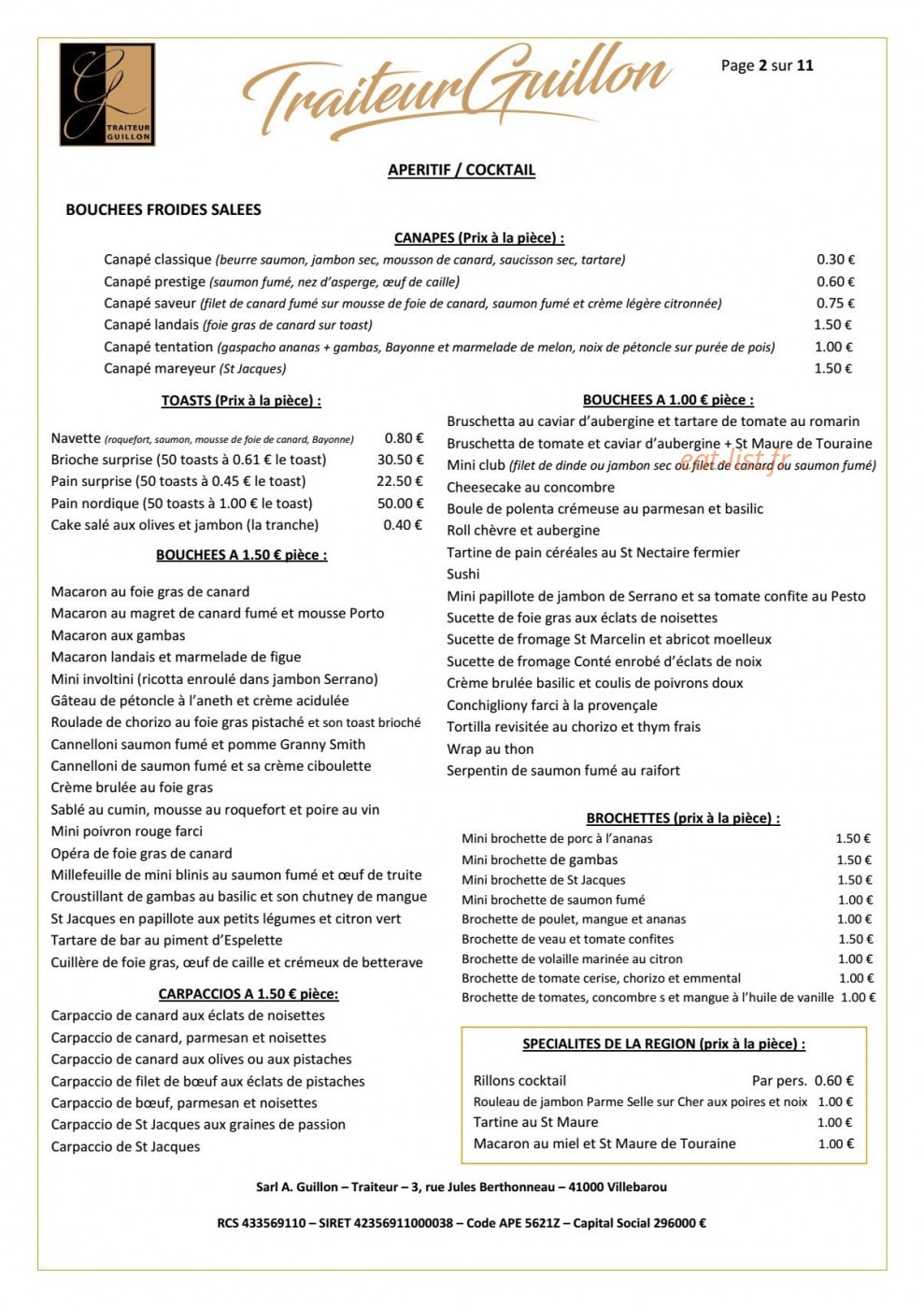Traiteur Guillon — carte page 2