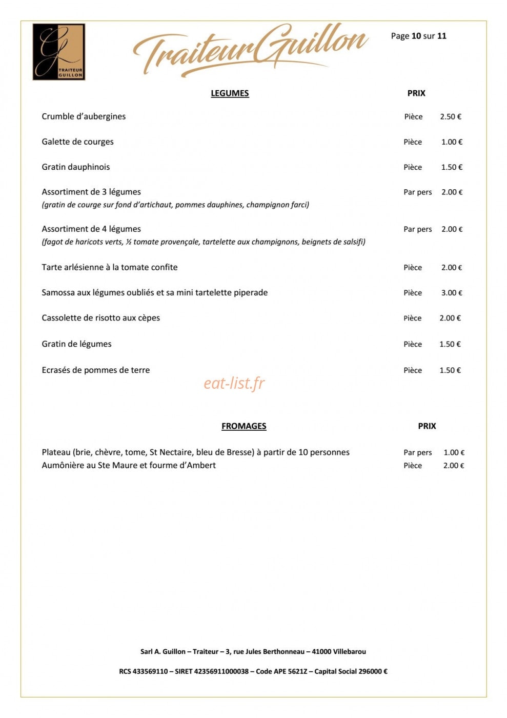 Traiteur Guillon — carte page 10
