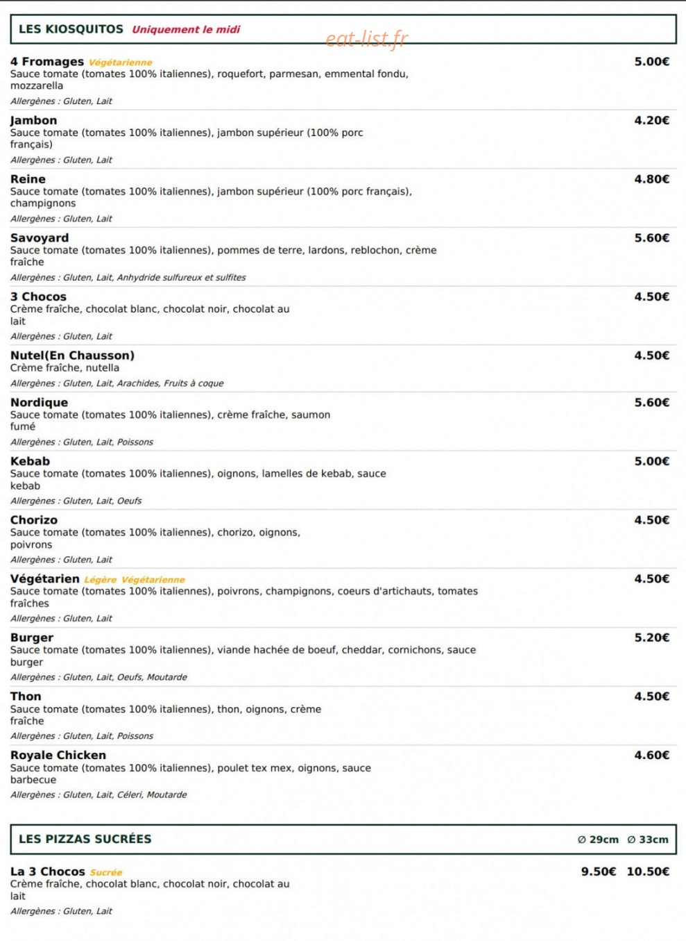 Le Kiosque à Pizzas — carte page 4