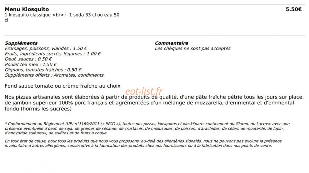 Le Kiosque à Pizzas — carte page 6