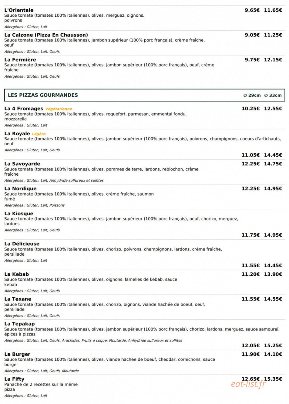 Le Kiosque à Pizzas — carte page 2