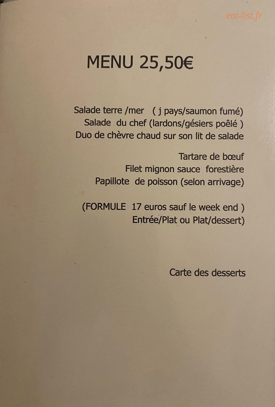 Auberge de la Madeleine — carte page 1