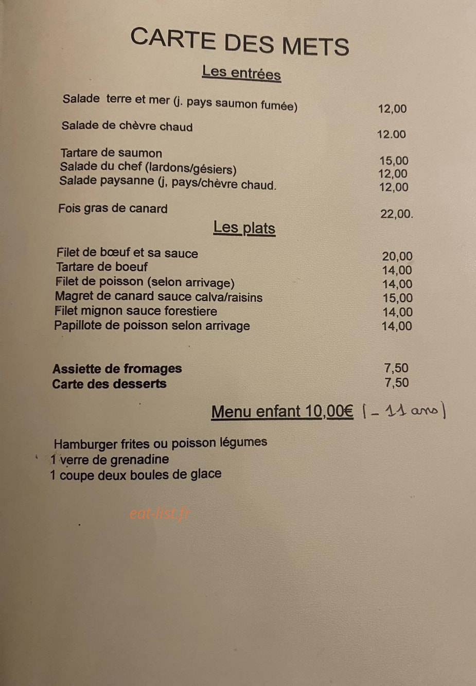 Auberge de la Madeleine — carte page 3
