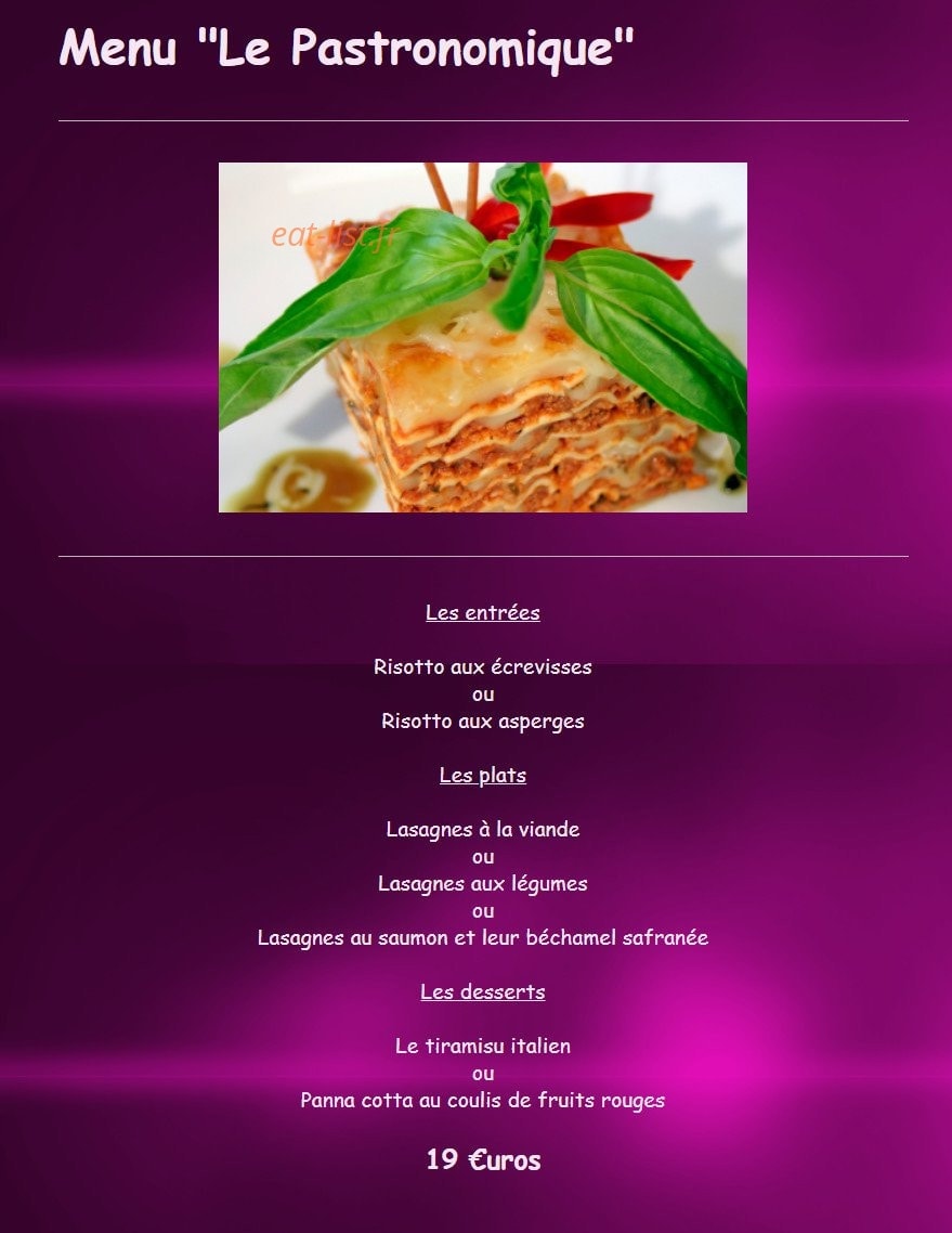 Le Pastronomique — carte page 2
