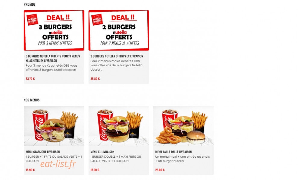 Original Burger Store — carte page 1