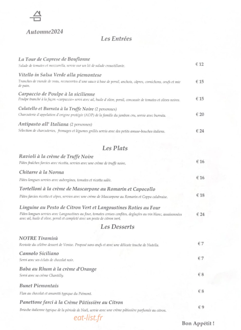 Osteria N.5 — carte page 1