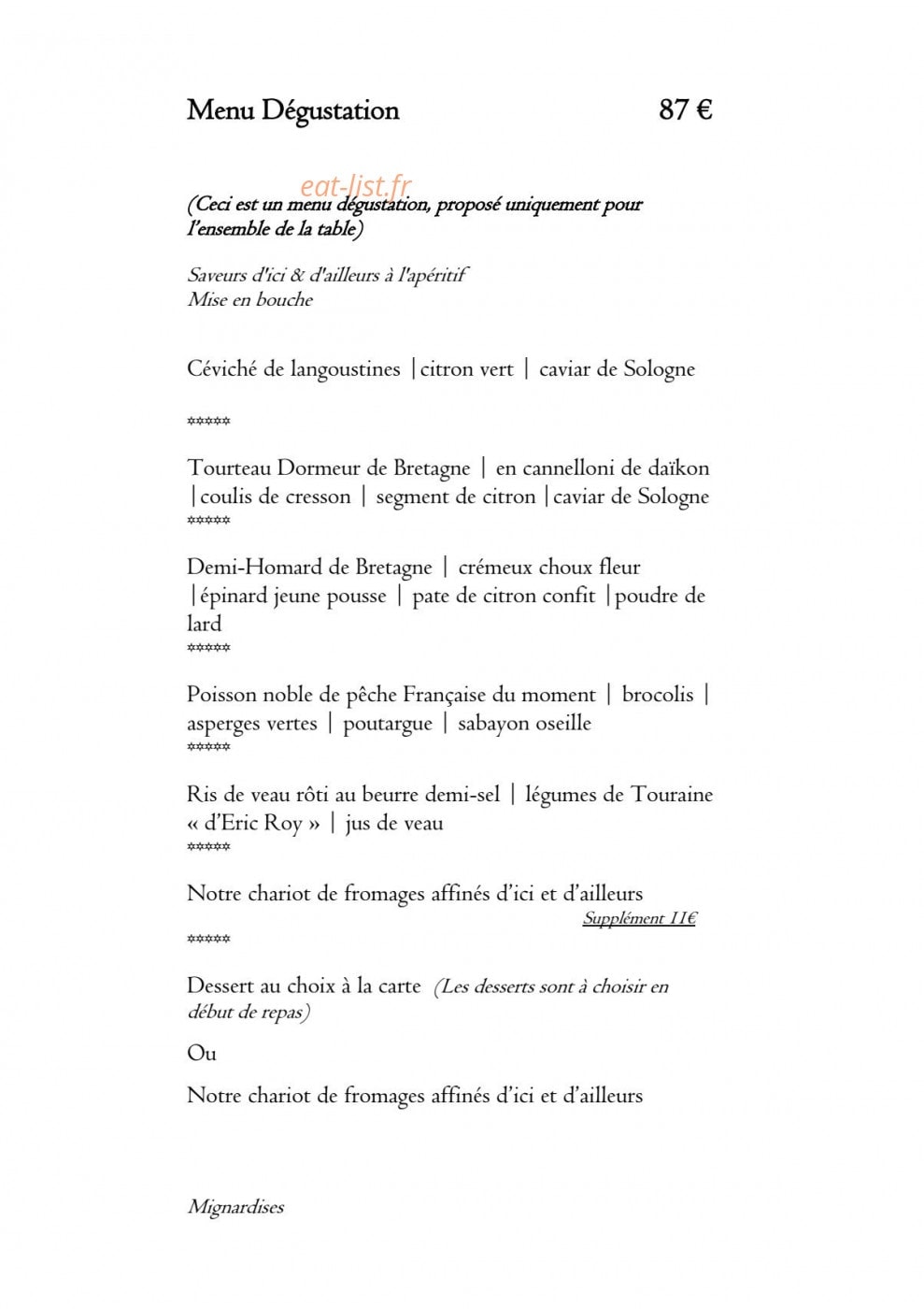 Auberge de la Caillère — carte page 3