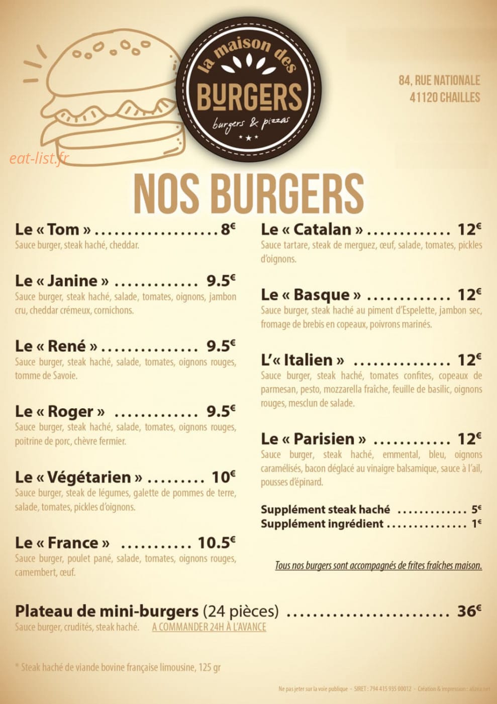 La maison des burgers — carte page 1