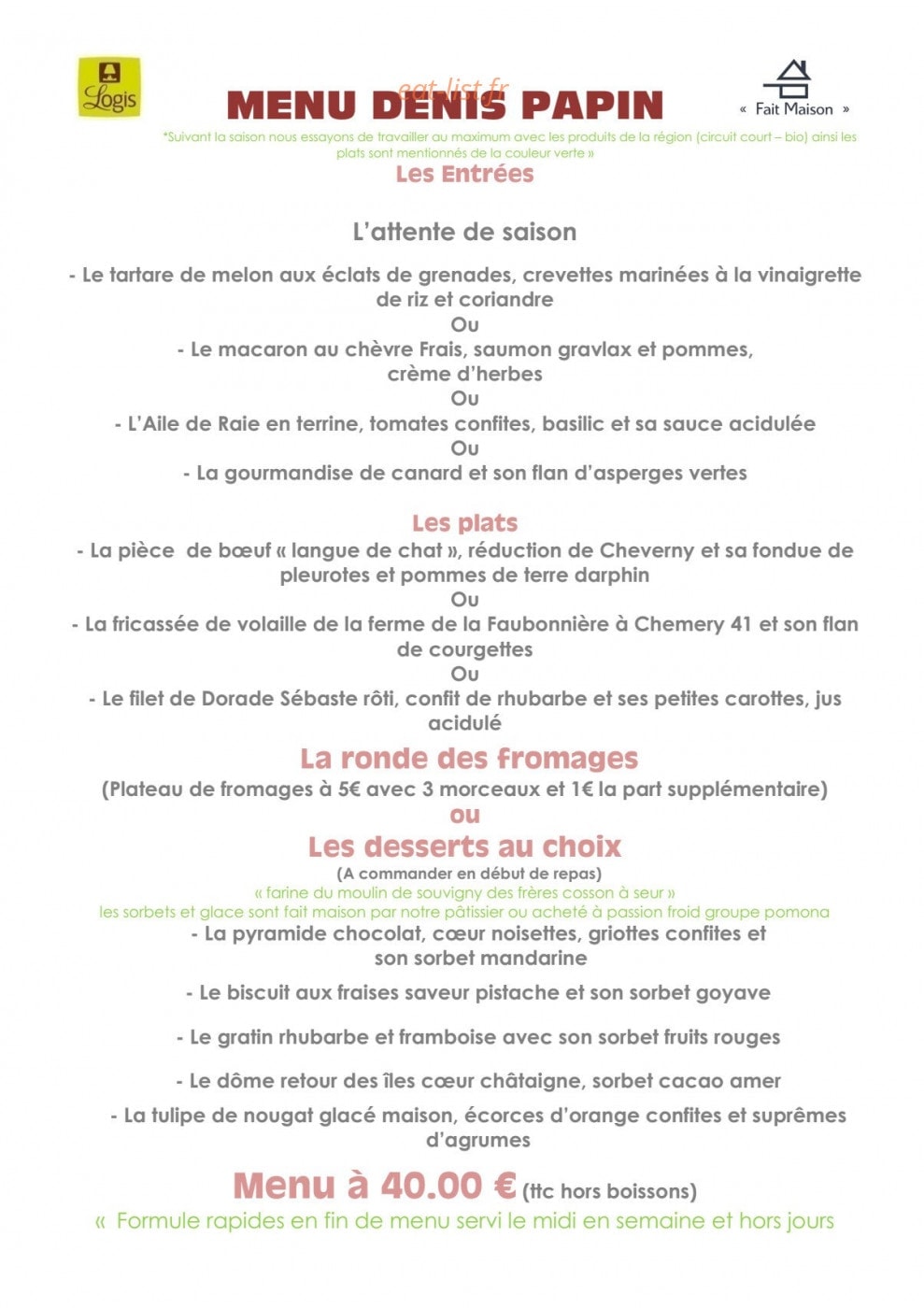 Auberge du Centre — carte page 4