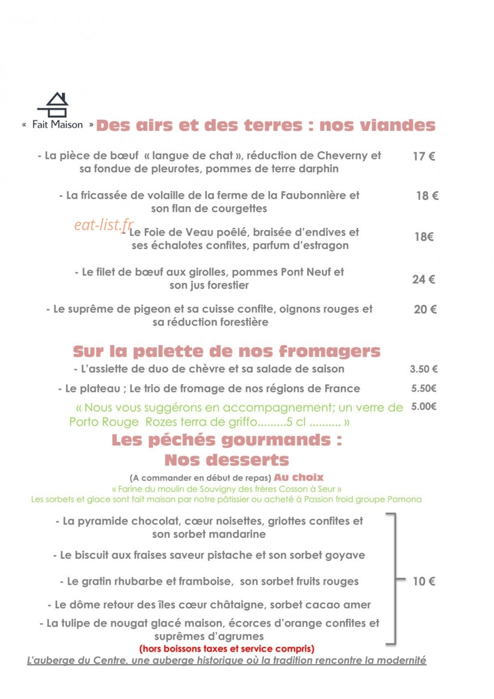 Auberge du Centre — carte page 2