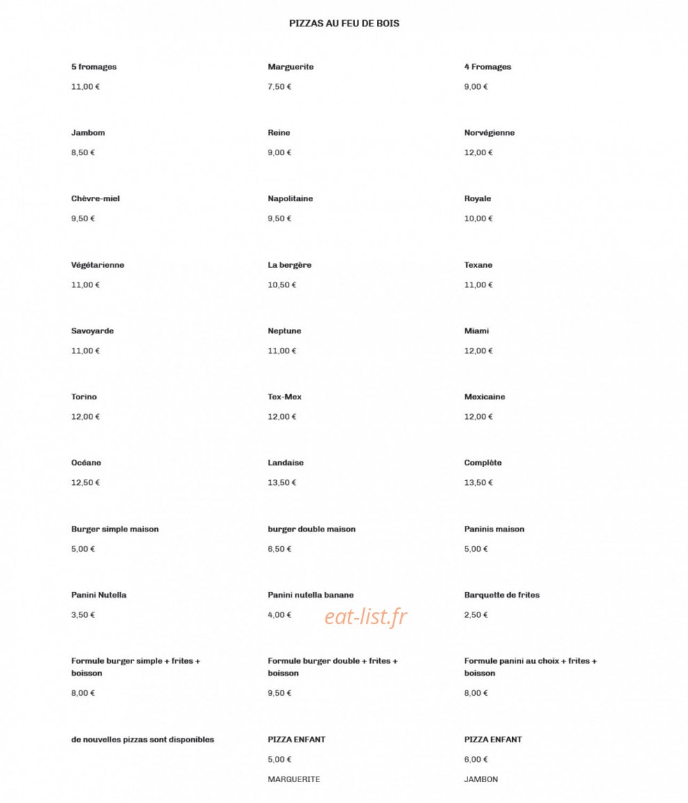L’atelier des pizzas — carte page 1