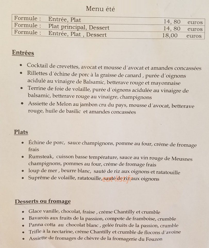 L'Auberge de Meusnes — carte page 1