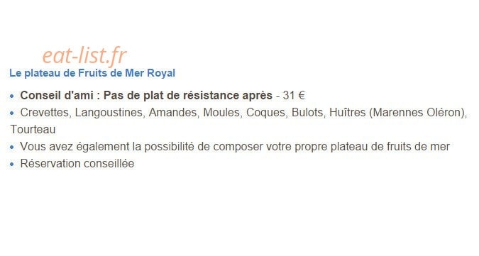Carte et menu de Restaurant Grill des nouettes à Noyers sur Cher — Le plateau de fruits de mer royal