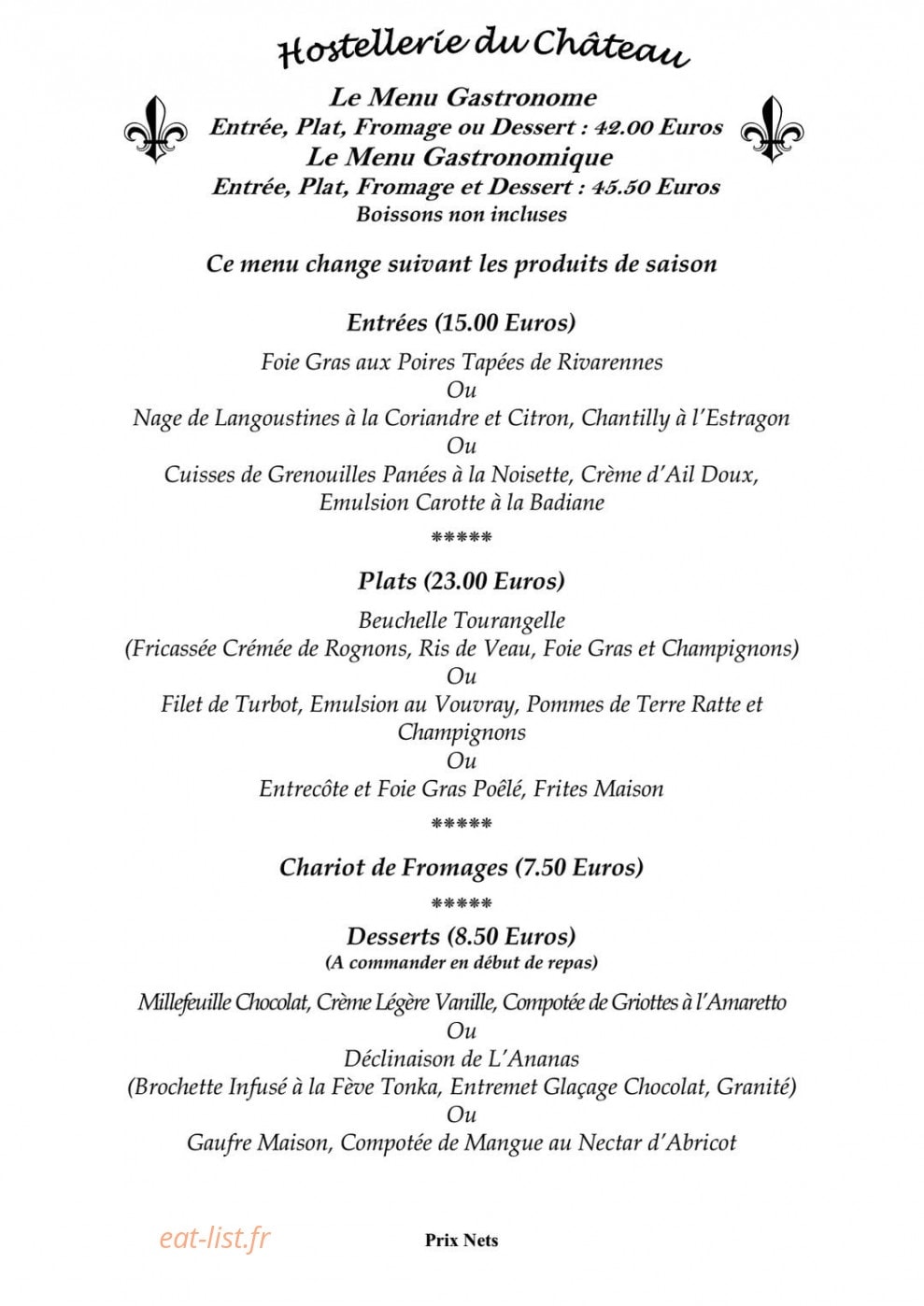 Hostellerie du Château — carte page 3