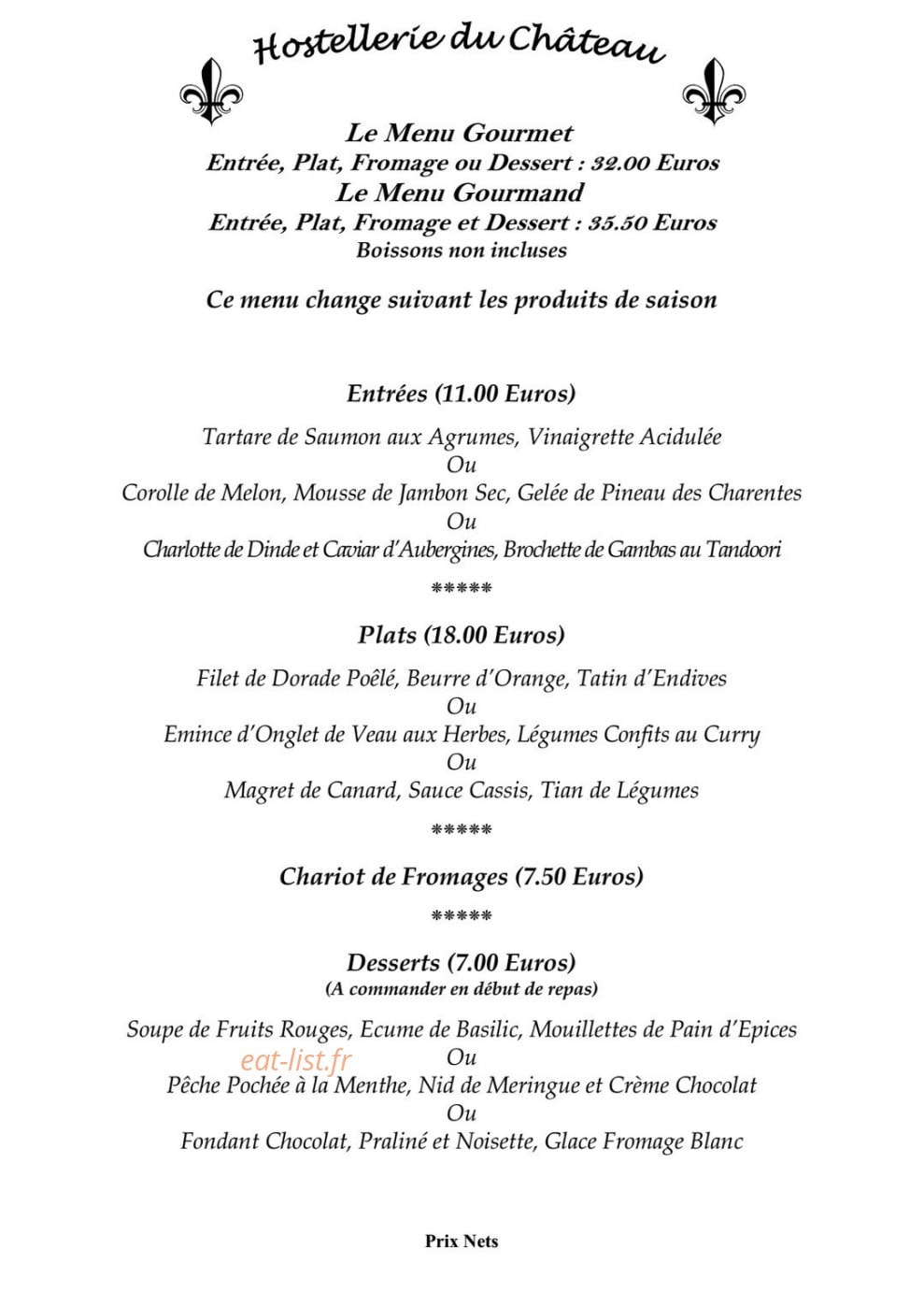 Hostellerie du Château — carte page 2