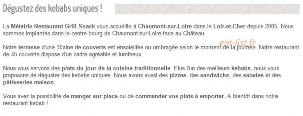 Carte et menu de La Métairie à Chaumont sur Loire — Les produits de la maison