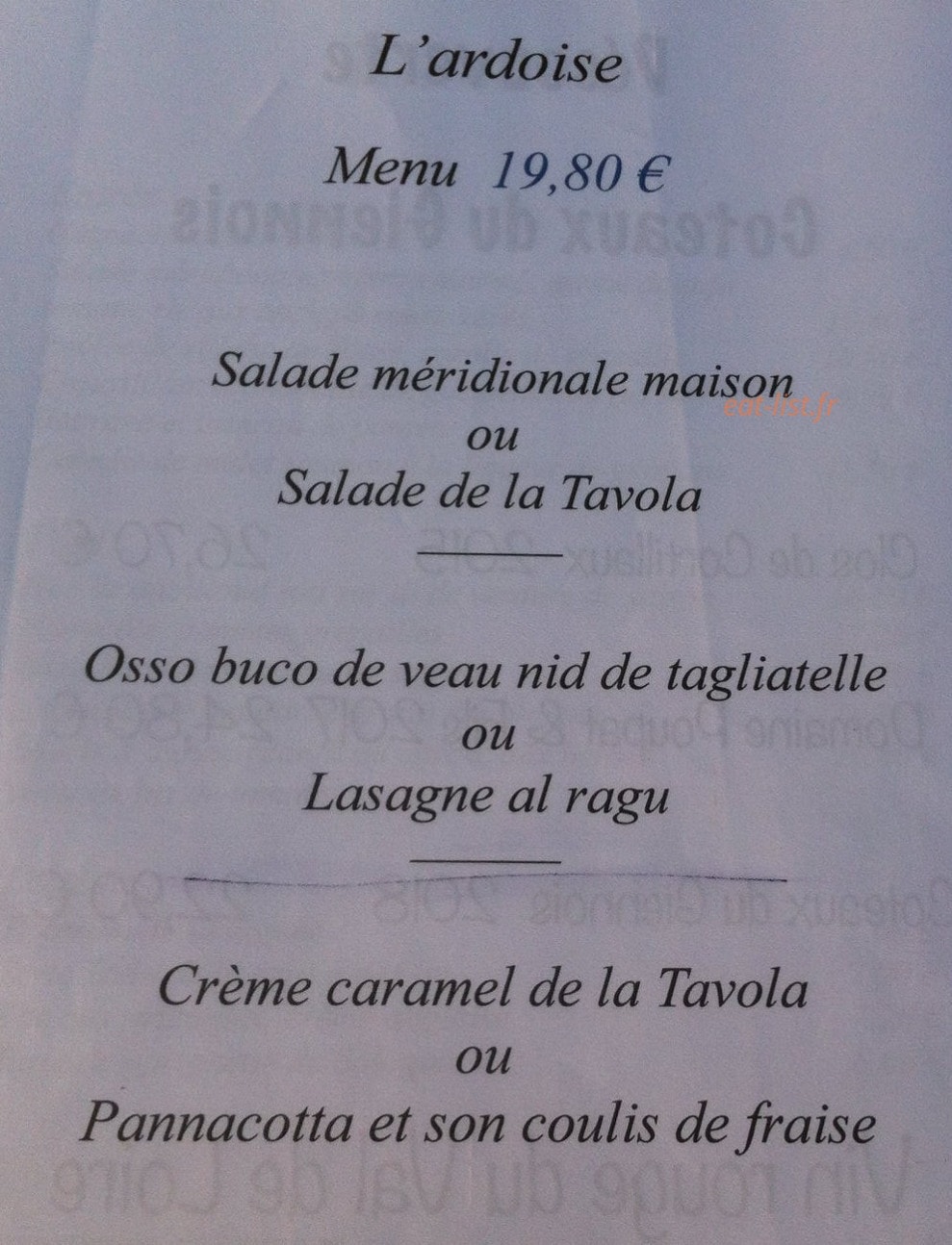 La Tavola des Lys — carte page 2
