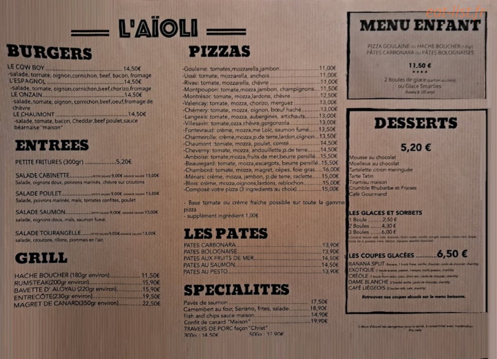 L'aioli chez Christ — carte page 1