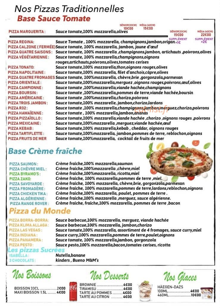 Byramo’s Pizza — carte page 1