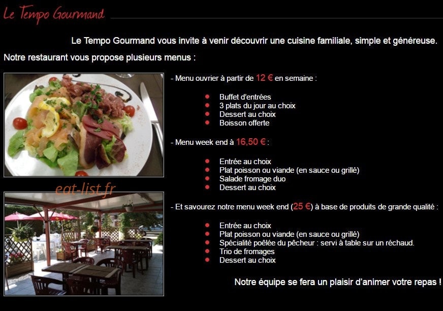 Le tempo gourmand — carte page 1