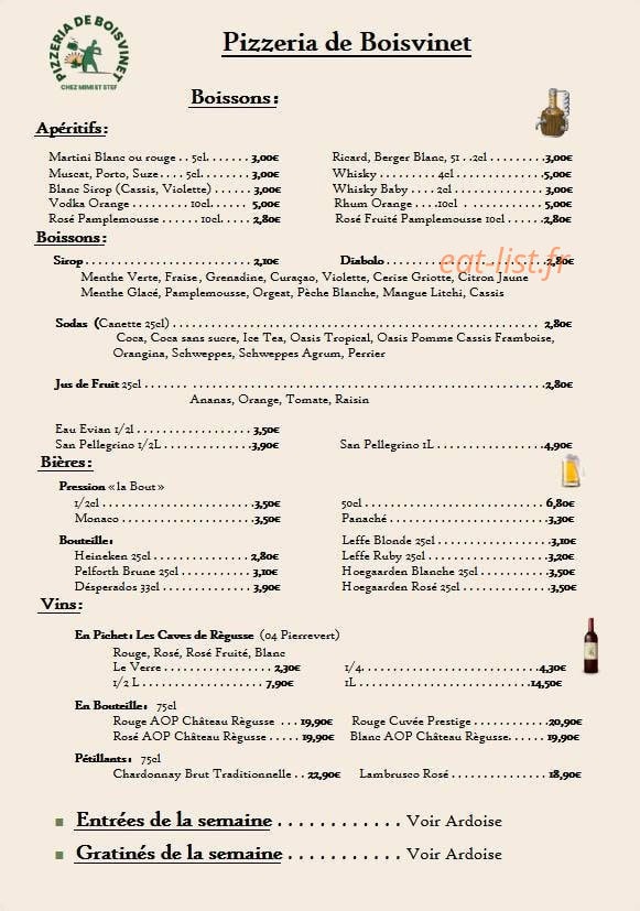Pizzeria de Boisvinet — carte page 2