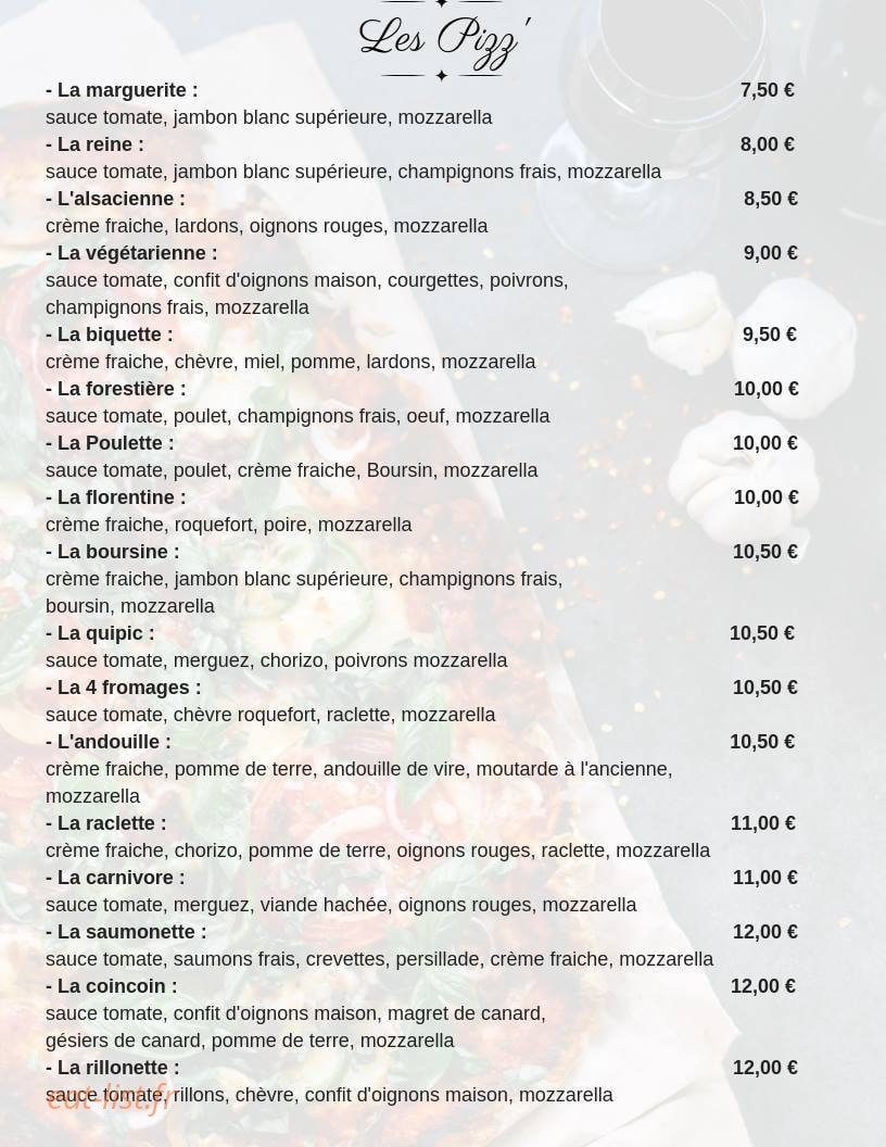 Les Années Pizz' — carte page 1