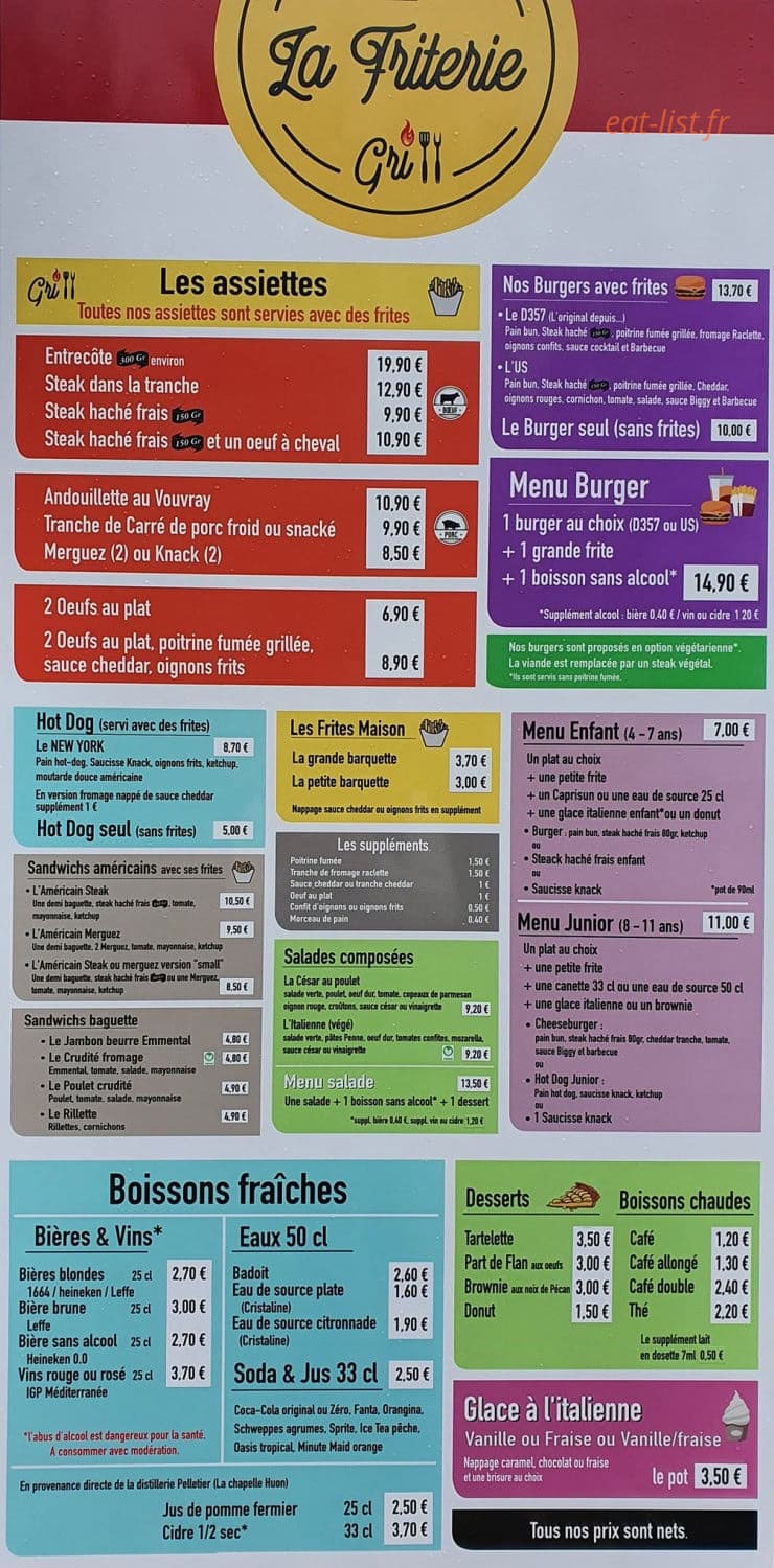 La Friterie grill — carte page 1