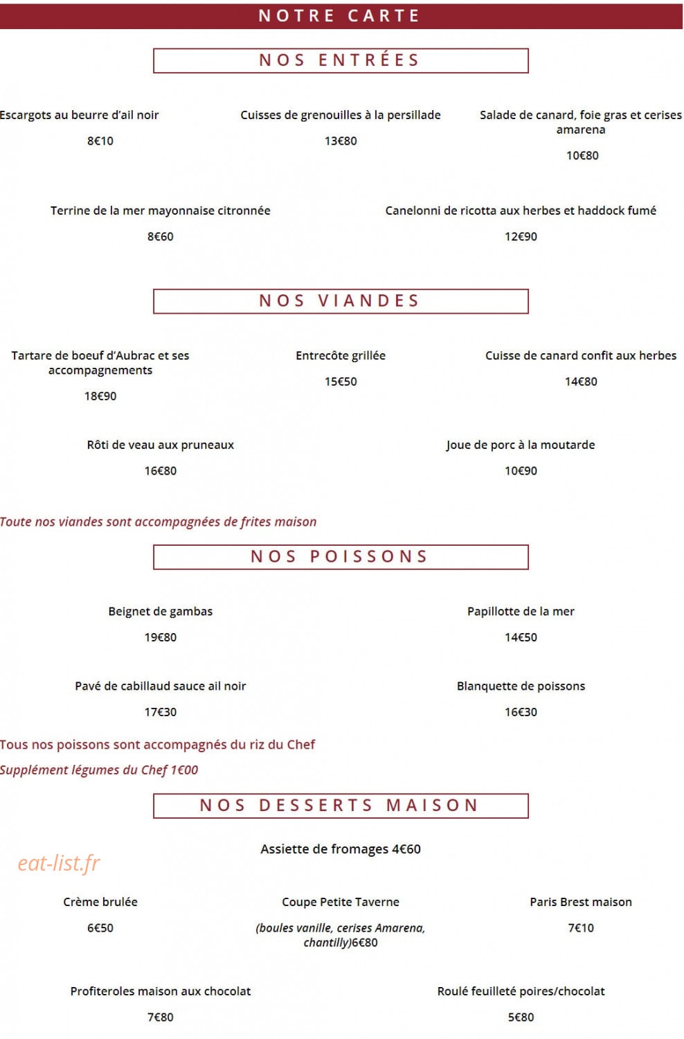 La Petite Taverne — carte page 3