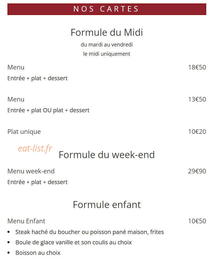La Petite Taverne — carte page 1