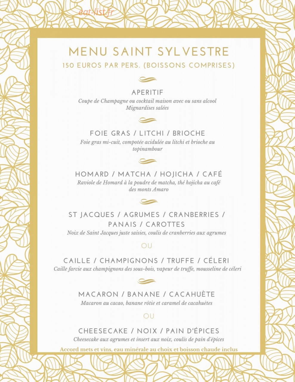 Carte et menu de Auberge le Beauharnais à La Ferte Beauharnais — Menu du réveillon
