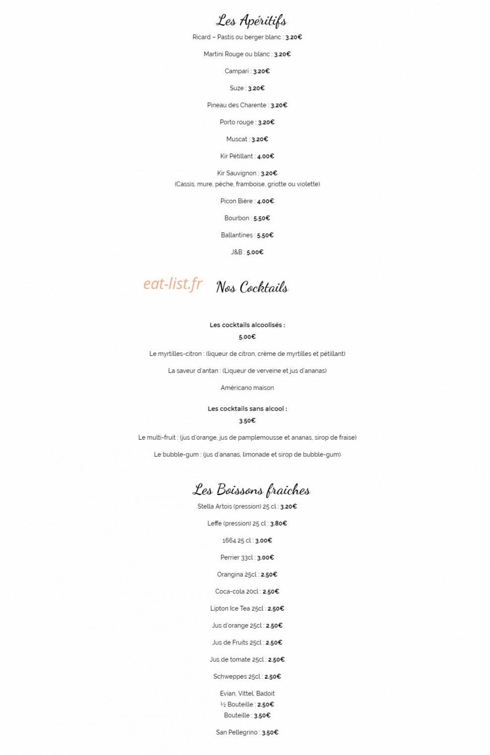 Auberge Fontaine — carte page 2
