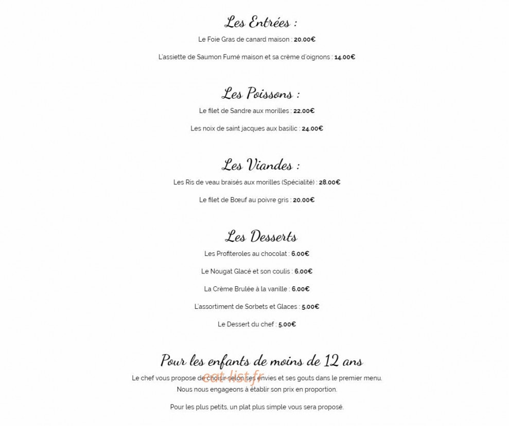 Auberge Fontaine — carte page 1