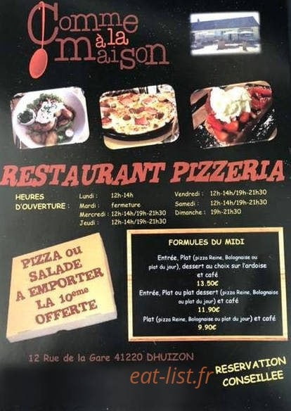 Pizzeria Comme à la maison — carte page 1