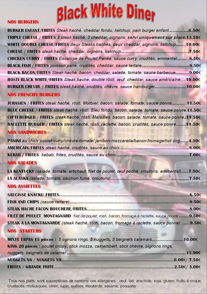 Le black white diner — carte page 1