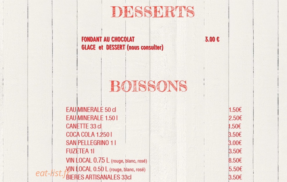 Carte et menu de Pizzeria Mont Pizza'Yolo à Mont Pres Chambord — Les desserts et boissons