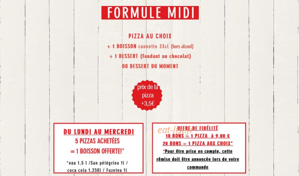 Carte et menu de Pizzeria Mont Pizza'Yolo à Mont Pres Chambord — Le formule midi et offre