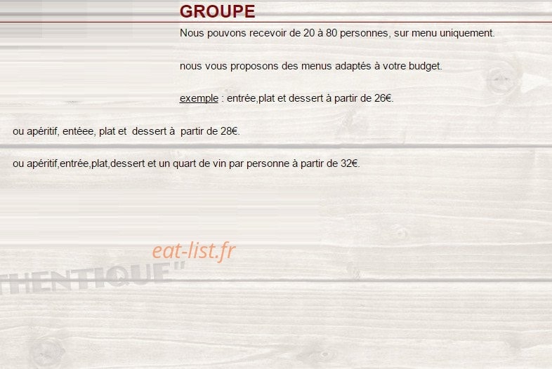 Carte et menu de La Cabane du Trappeur à La Chaussee Saint Victor — Les menus groupe