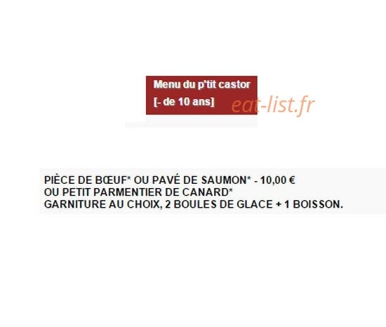 Carte et menu de La Cabane du Trappeur à La Chaussee Saint Victor — Le menu enfant