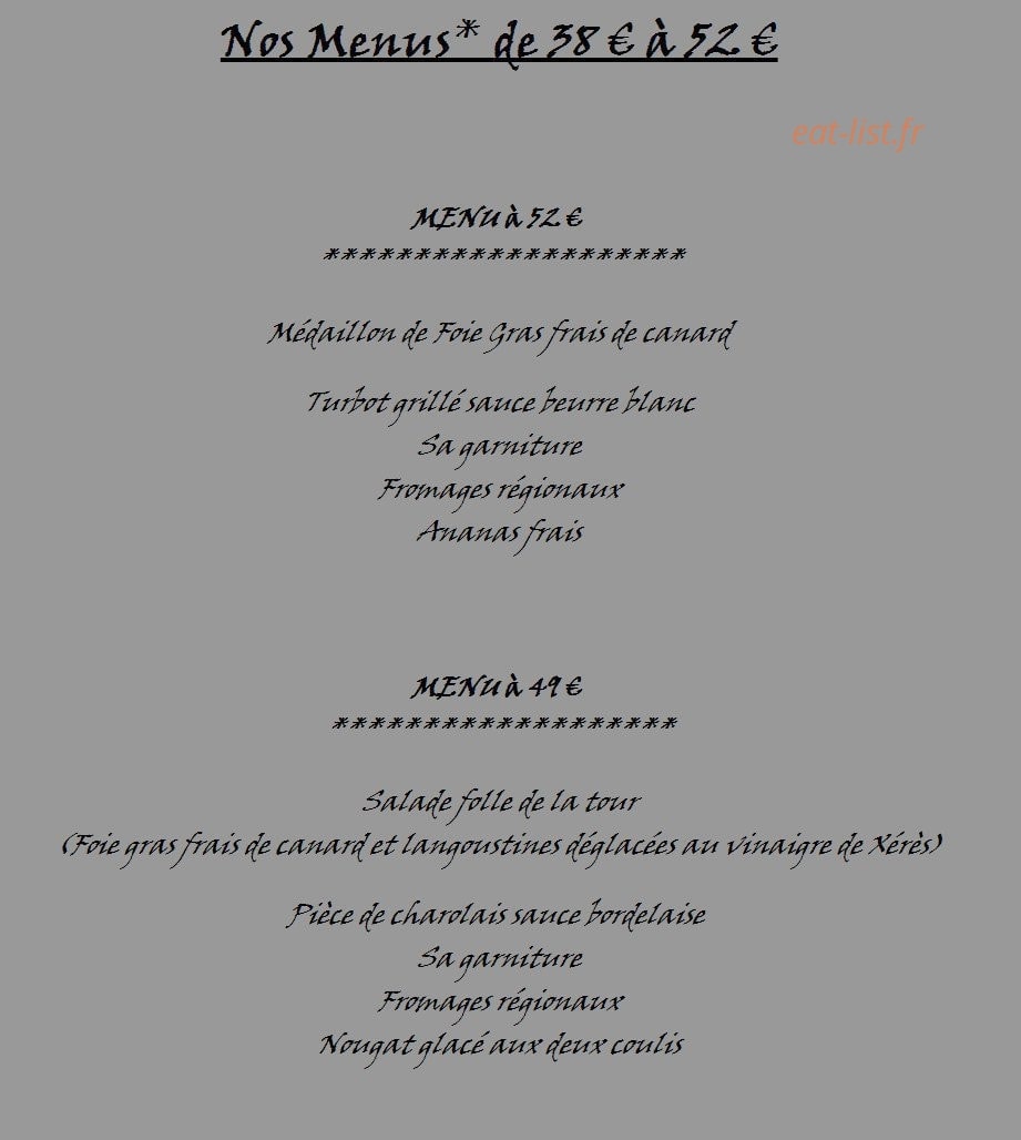 Carte et menu de Le Relais de la Tour à La Chaussee Saint Victor — Les menus