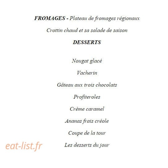 Carte et menu de Le Relais de la Tour à La Chaussee Saint Victor — Les fromages, desserts