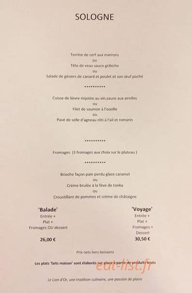 Le Lion D'or — carte page 2