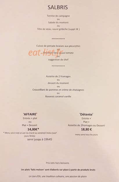Le Lion D'or — carte page 1