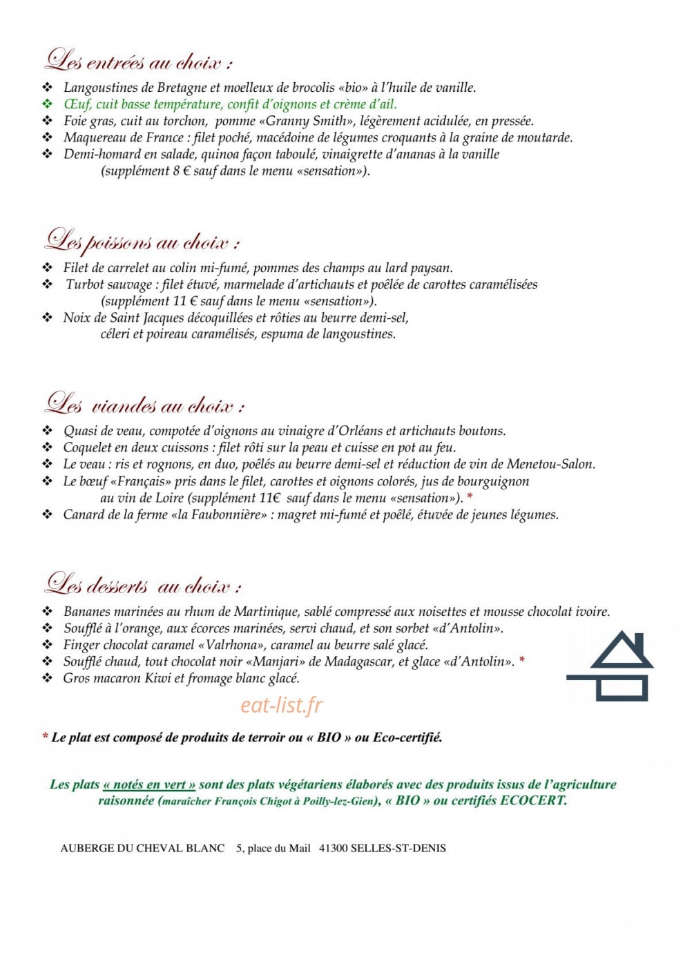 Auberge Du Cheval Blanc — carte page 1