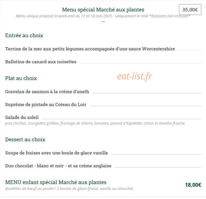 Le Plessis Restaurant — carte page 1